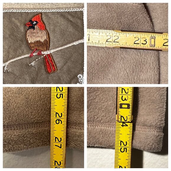 Croft & Barrow  XL Beige Cardinal Snowflake Embroidered Zip-Up Fleece Jacket - Picture 12 of 16